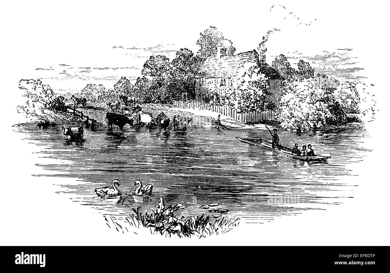 Laleham, Surrey, photographed from 'English Pictures Drawn with Pen and Pencil' published in London ca. 1870. Stock Photo