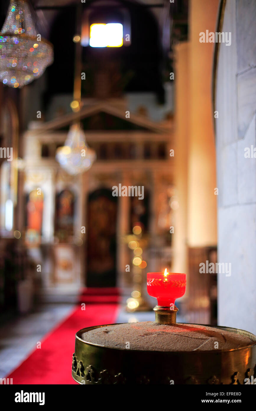Candle in orthodox church interior, Istanbul, Turkey Stock Photo
