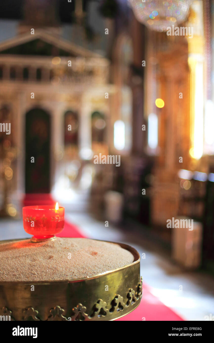 Candle in orthodox church interior, Istanbul, Turkey Stock Photo