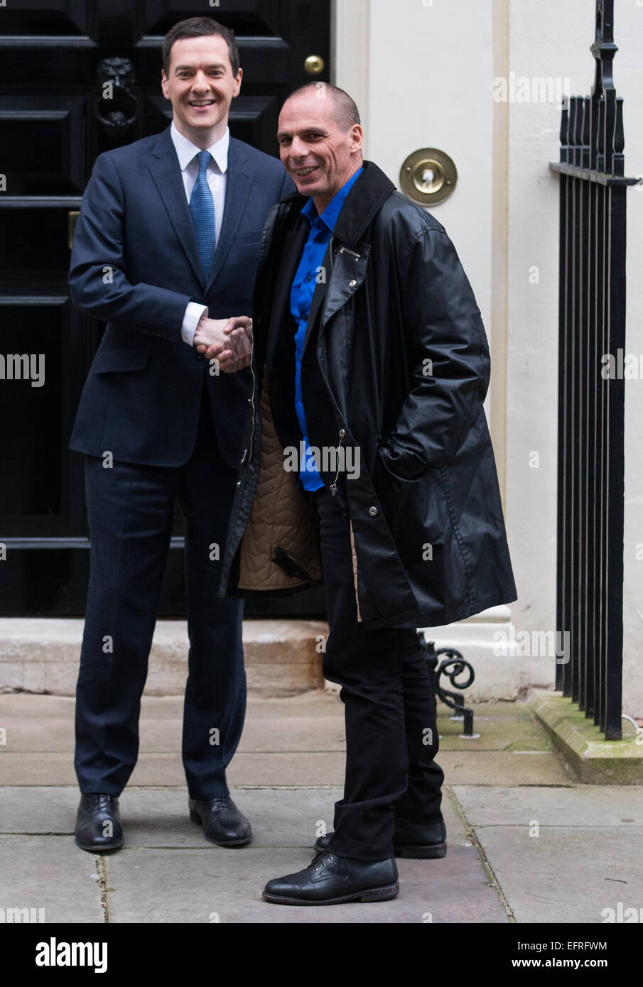 Monday, February 2, 2015  George Osborne meets Greek finance minister Yanis Varoufakis at 11 Downing Street in central London. Stock Photo