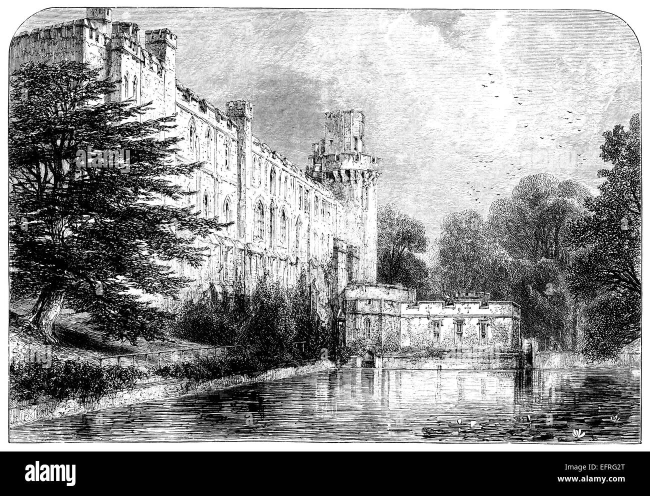 Warwick Castle, photographed from a book 'English Pictures Drawn with Pen and Pencil' published in London ca. 1870. Stock Photo