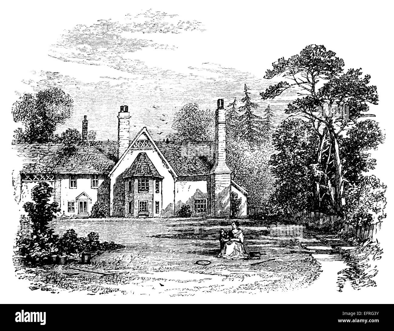 English country manor, from a book  titled 'English Pictures Drawn with Pen and Pencil' published in London ca. 1870. Stock Photo