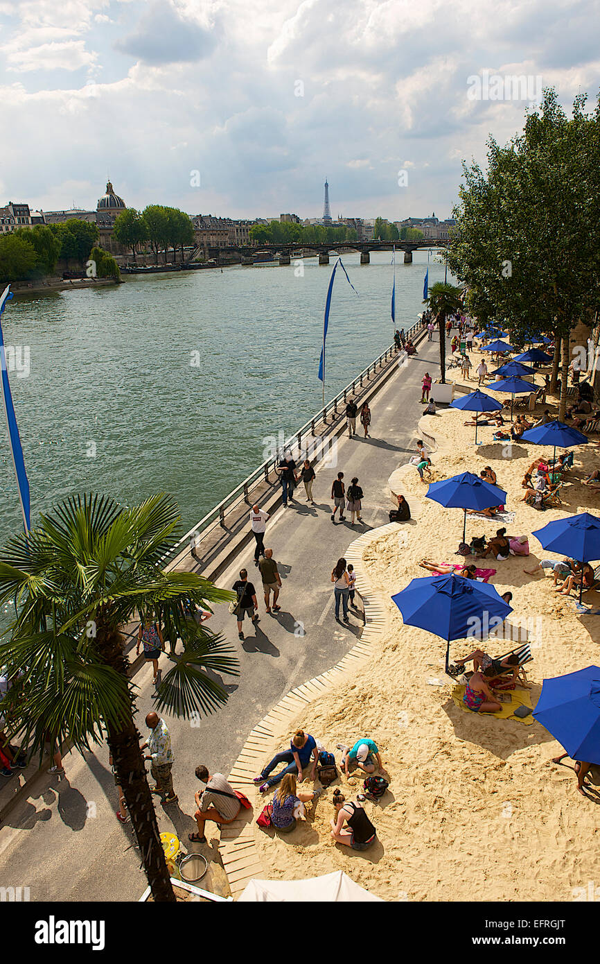 Paris-Plage and Seine River, Paris, France Stock Photo