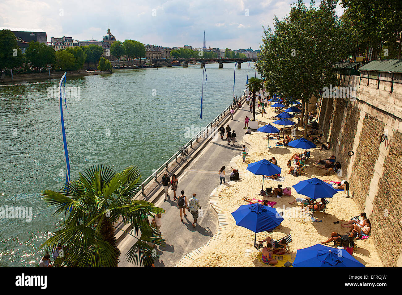 Paris-Plage and Seine River, Paris, France Stock Photo