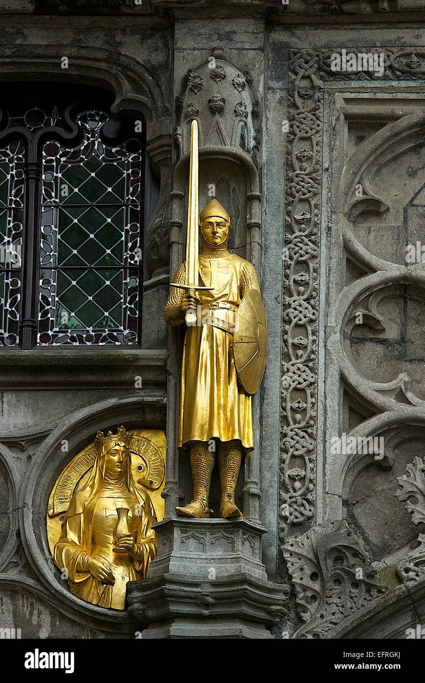 Gold Statues on the Exterior of the Basilica of the Holy Blood Stock Photo