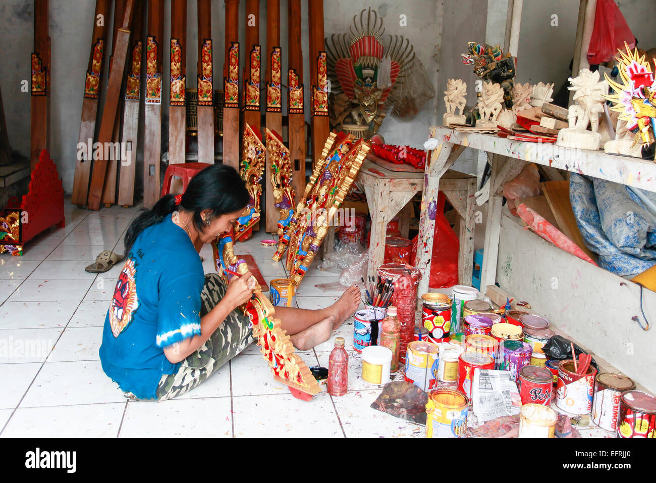A woman making traditional craft in Bali, Indonesia Stock Photo Alamy