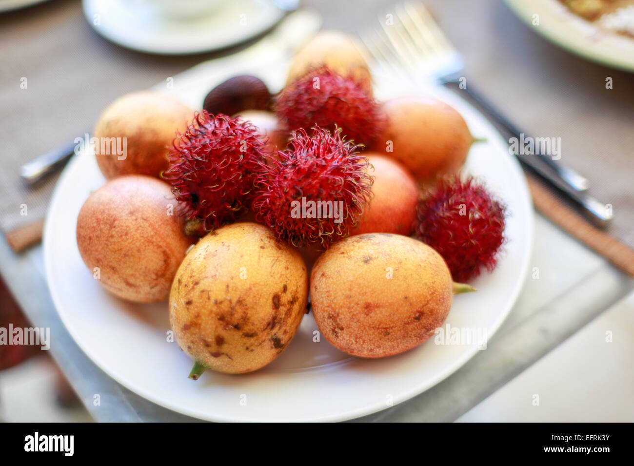 Rambutan and Passion fruits Stock Photo