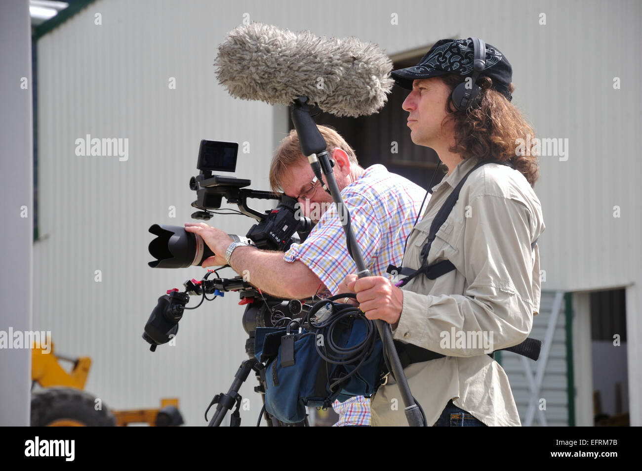 Cameraman and sound recordist at work Stock Photo Alamy