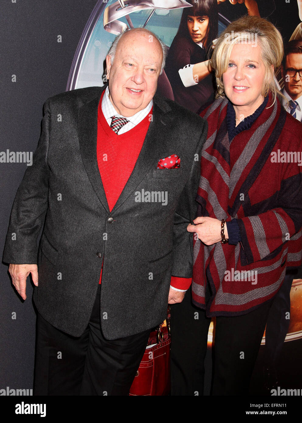 New York, New York, USA. 9th Feb, 2015. CEO Fox news ROGER AILES and his wife ELIZABETH AILES