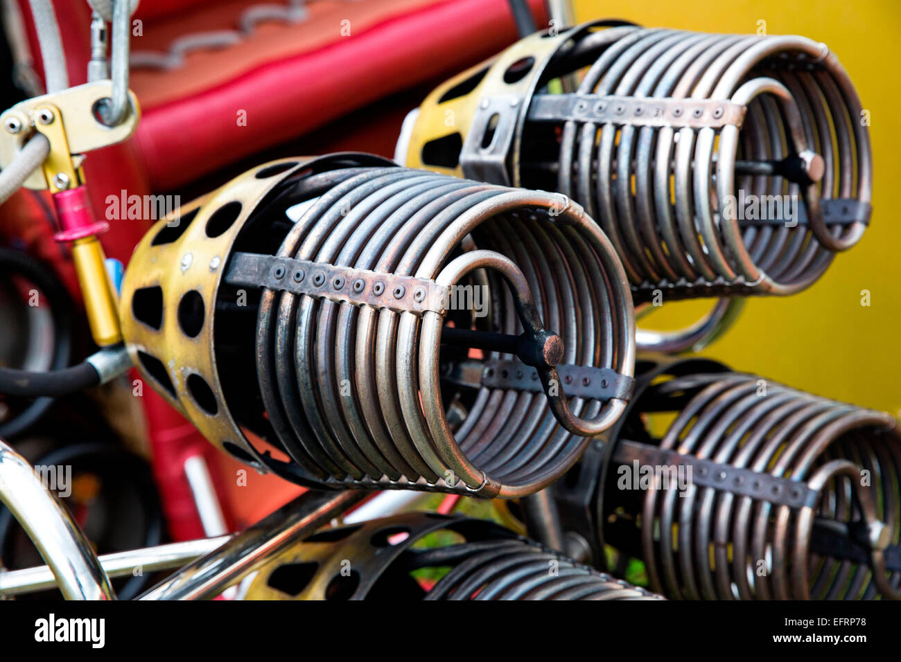 Detail of burner coils on hot air balloon gas burner Stock Photo