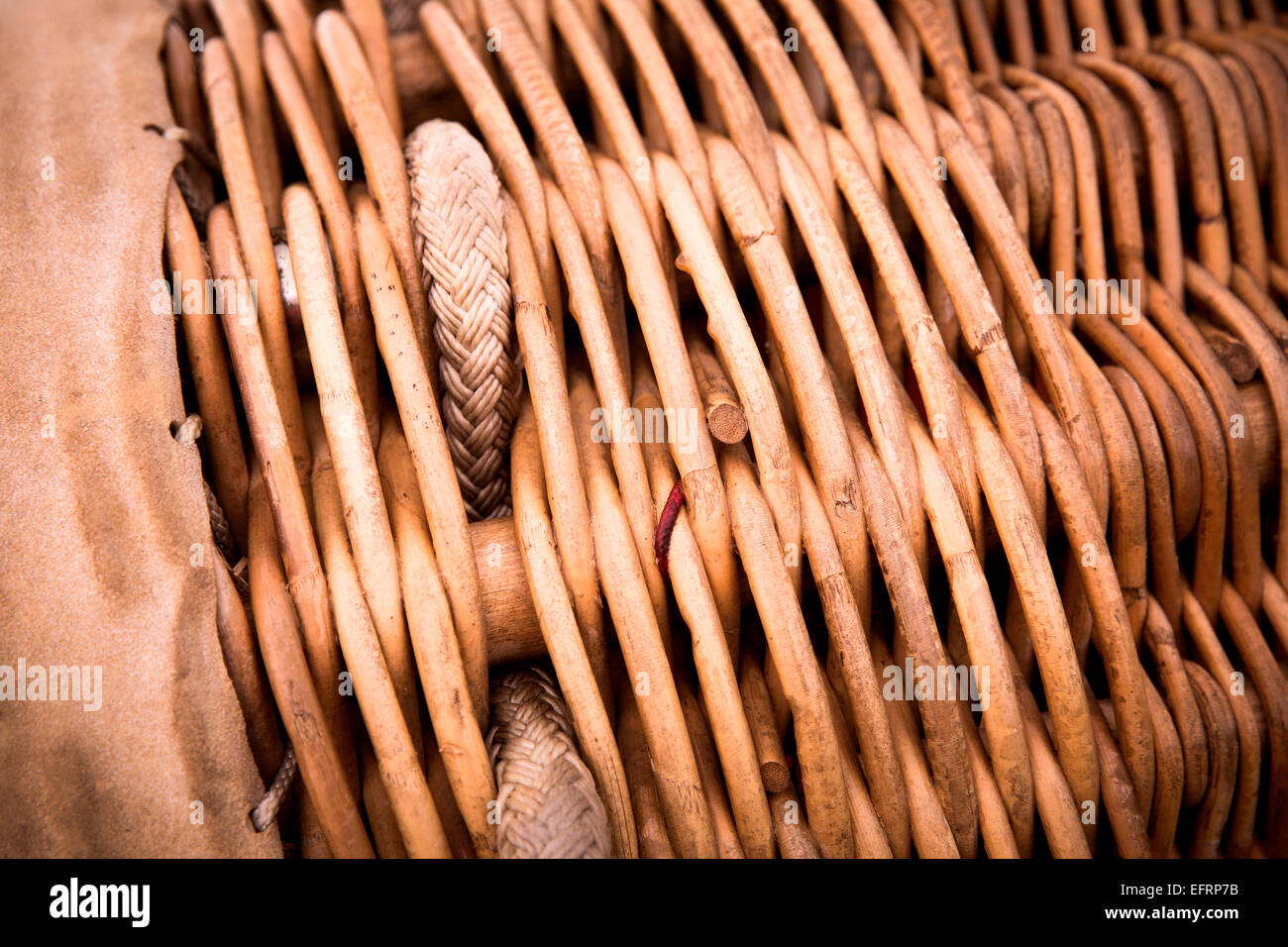 Close up detail of handmade wickerwork hot air balloon basket Stock Photo
