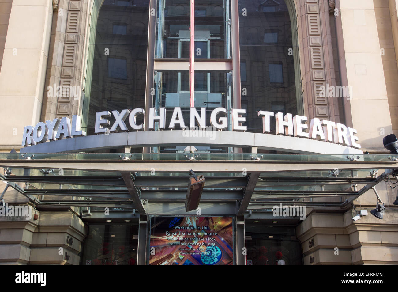 Entrance royal exchange theatre on st annes square manchester uk Stock Photo
