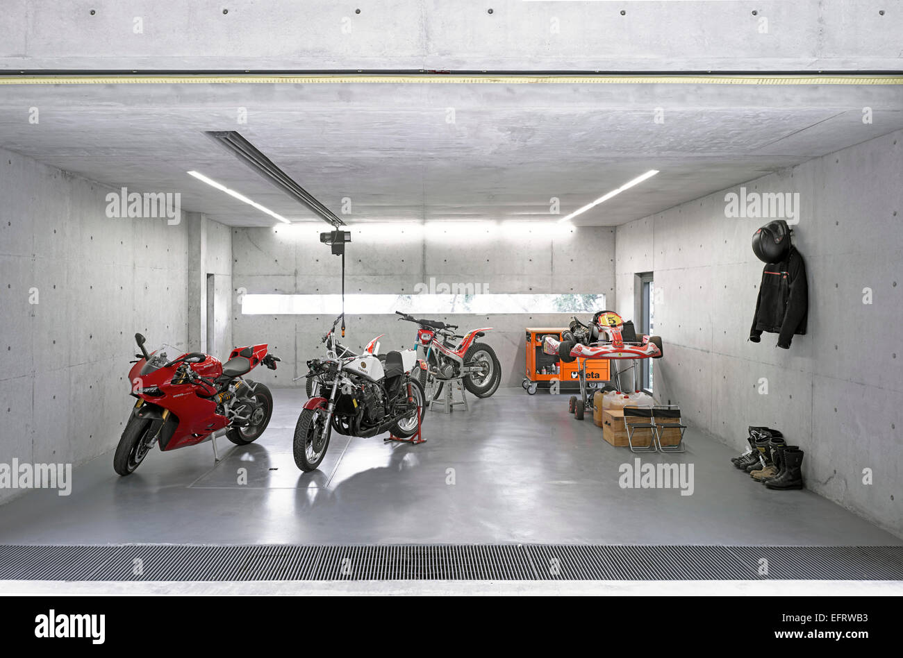 Casa Monterrey, Monterrey, Mexico. Architect: Tadao Ando, 2013. Motorbike Garage. Stock Photo