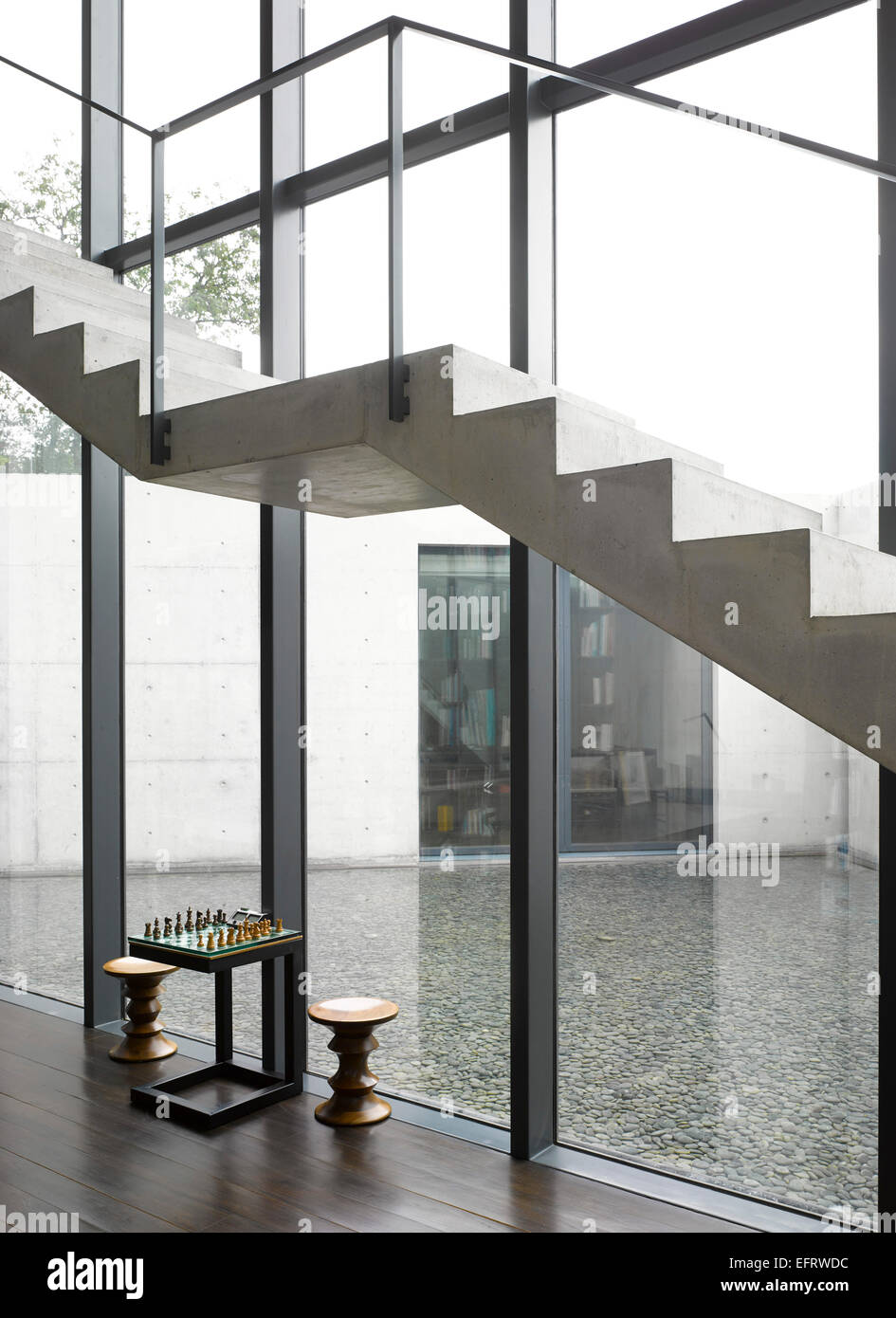 Casa Monterrey, Monterrey, Mexico. Architect: Tadao Ando, 2013. Concrete staircase with chess board. Stock Photo