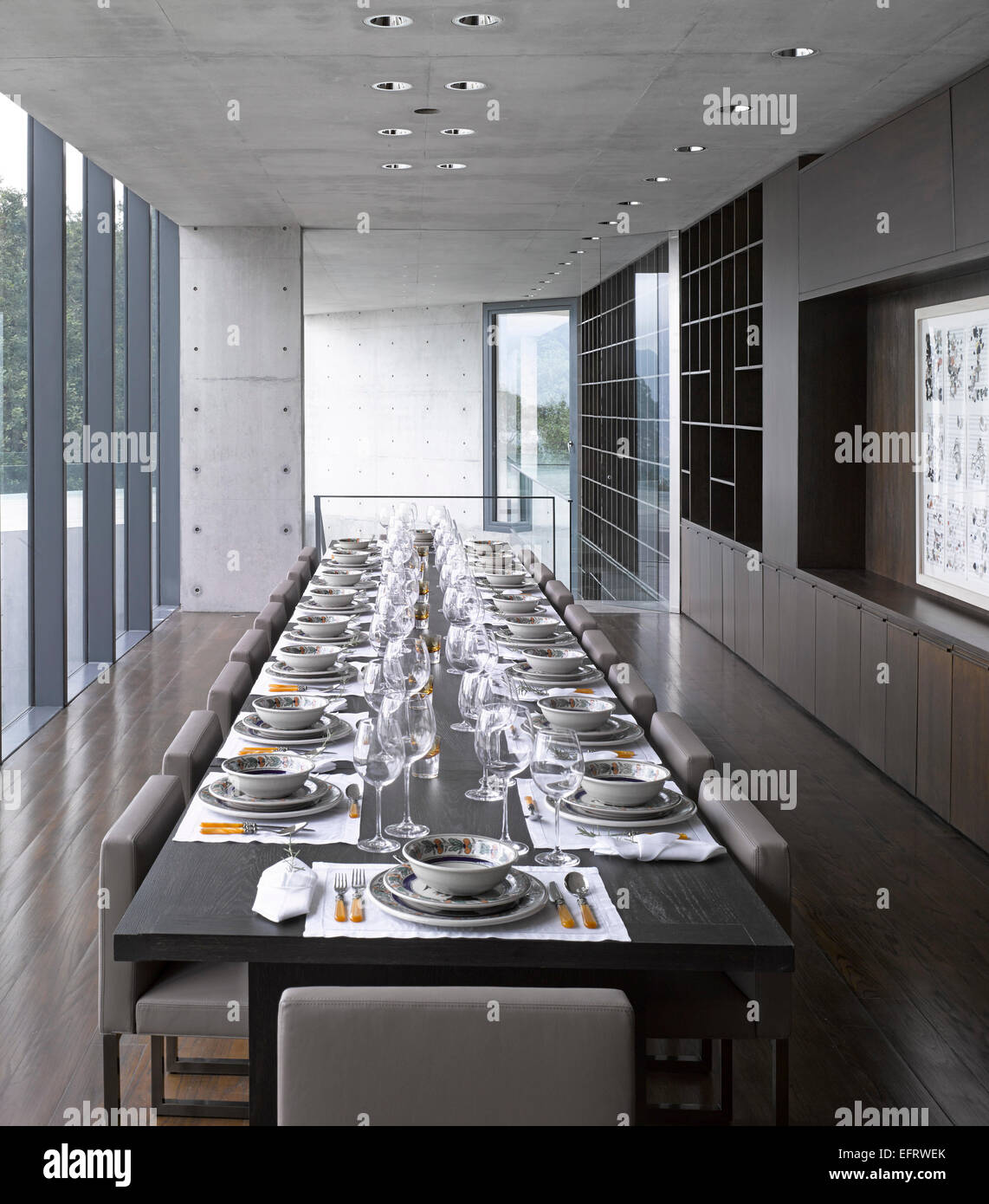 Casa Monterrey, Monterrey, Mexico. Architect: Tadao Ando, 2013. Formal dining room. Stock Photo