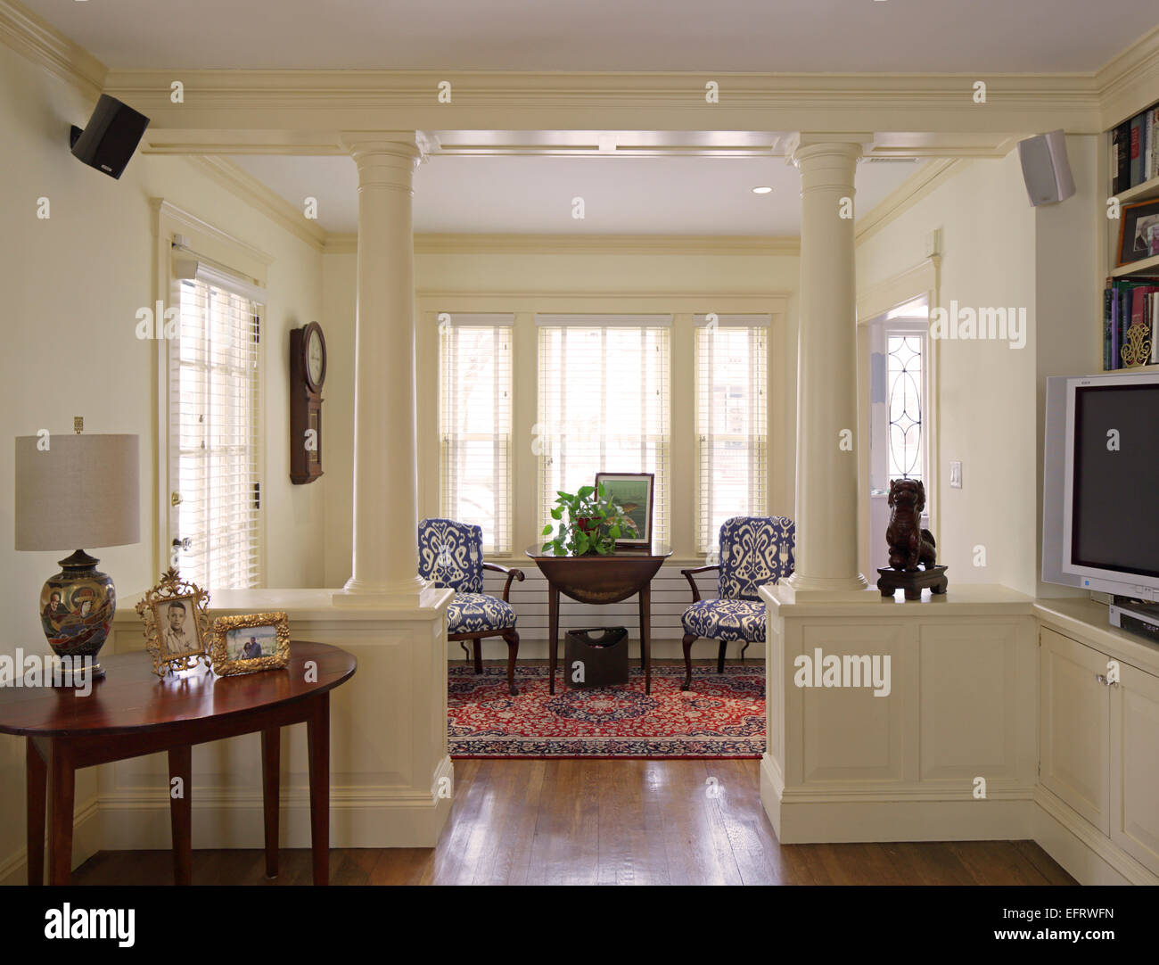 English American Country Home Interiors, Jamaica Plain, United States. Architect: Christine Tuttle Design, 2012. View of lobby Stock Photo