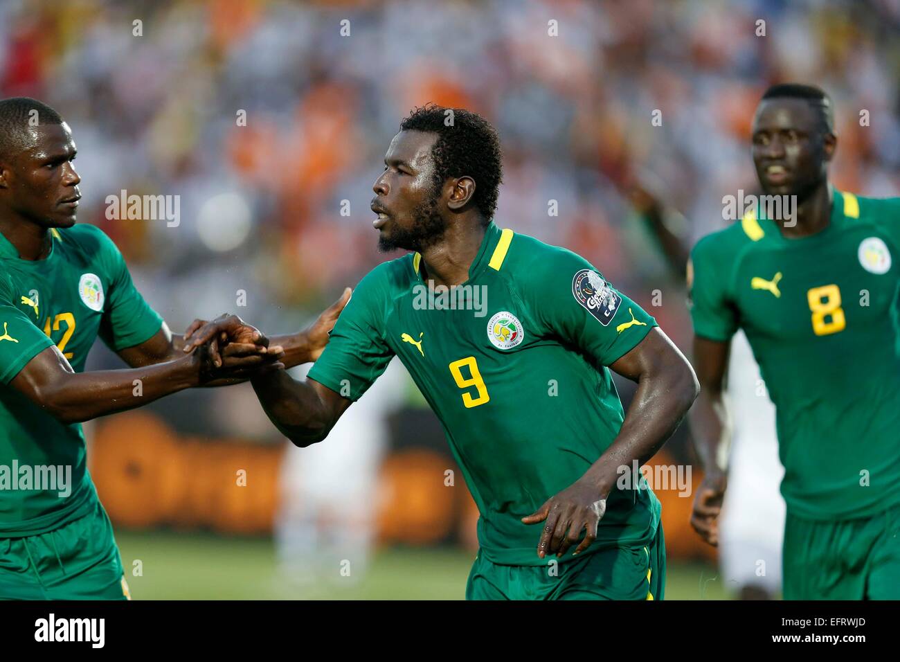Mame Biram Diouf of Senegal (R)  celebrates with Stephane Badji after scoring against Ghana during their AFCON match at the Estadio de Mongomo on January 19, 2015.Senegal won 2-1.Photo/Mohammed Amin/www.pic-centre.com (Equatorial Guinea) Stock Photo