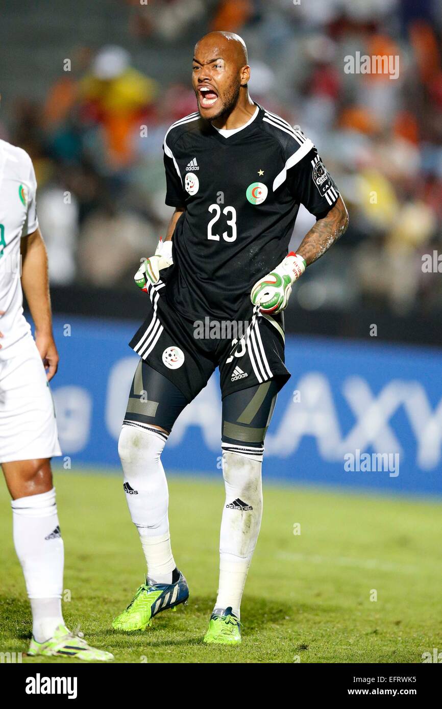 Rais Adi MBolhi, the Algerian goalkeeper shouts instructions to his teammates during their AFCON match against South Africa at the Estadio de Mongomo on January 19, 2015.Algeria won 3-1.Photo/Mohammed Amin/www.pic-centre.com (Equatorial Guinea) Stock Photo