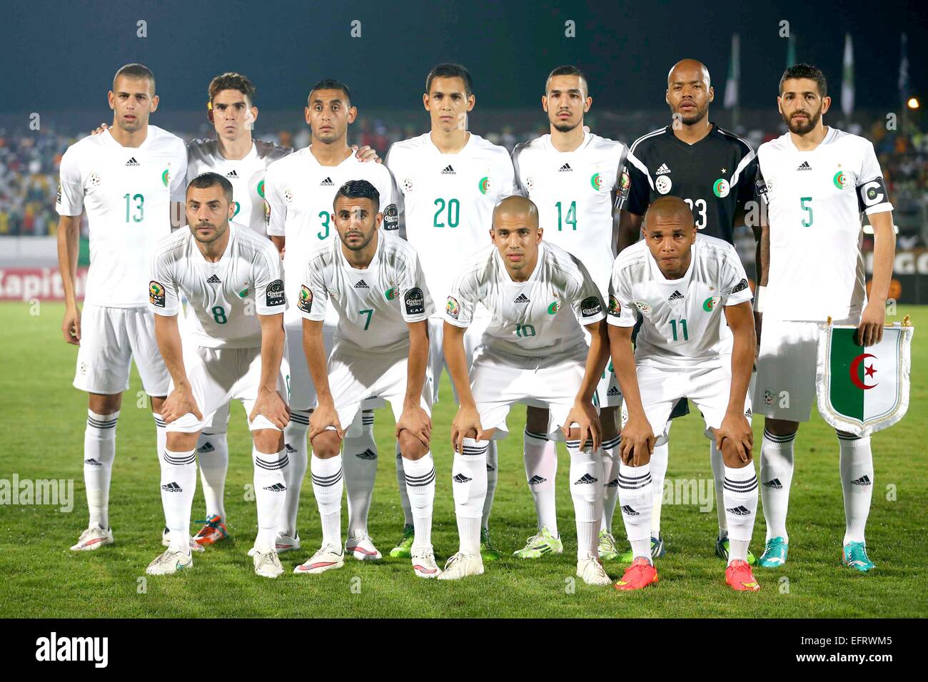 Algeria National Football team line up against South Africa during their AFCON match at the Estadio de Mongomo on January 19, 2015.Algeria won the tie 3-1.Photo/Mohammed Amin/www.pic-centre.com (Equatorial Guinea) Stock Photo