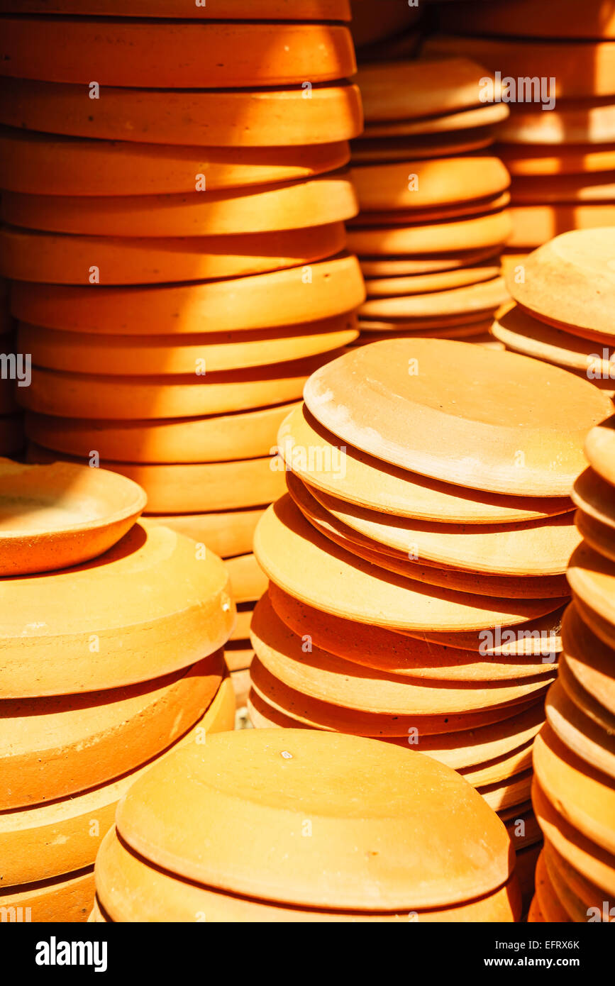 a bunch of terracotta flower pot saucers Stock Photo Alamy