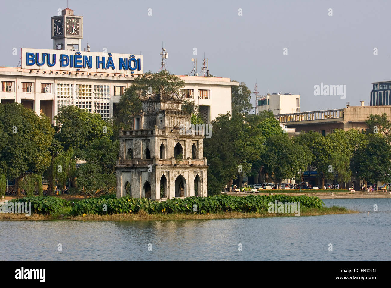 Hoan Kiem lake , Tortoise tower city of Hanoi Vietnam Stock Photo