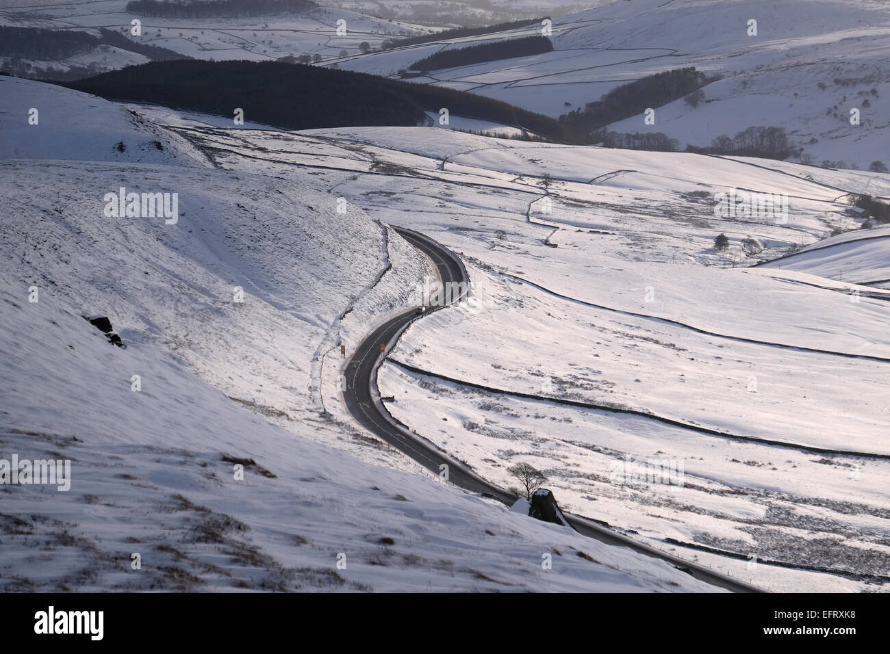 the a537 cat and fiddle road between macclesfield and buxton in winter dubbed one of britain s most dangerous roads stock photo alamy
