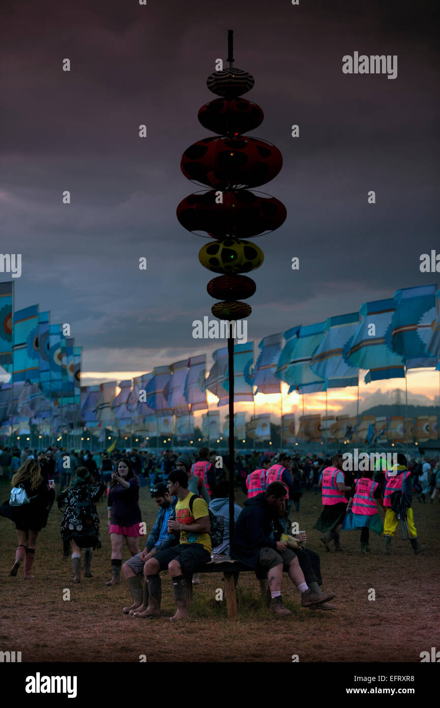 Dusk at the Glastonbury Festival 2014 Stock Photo