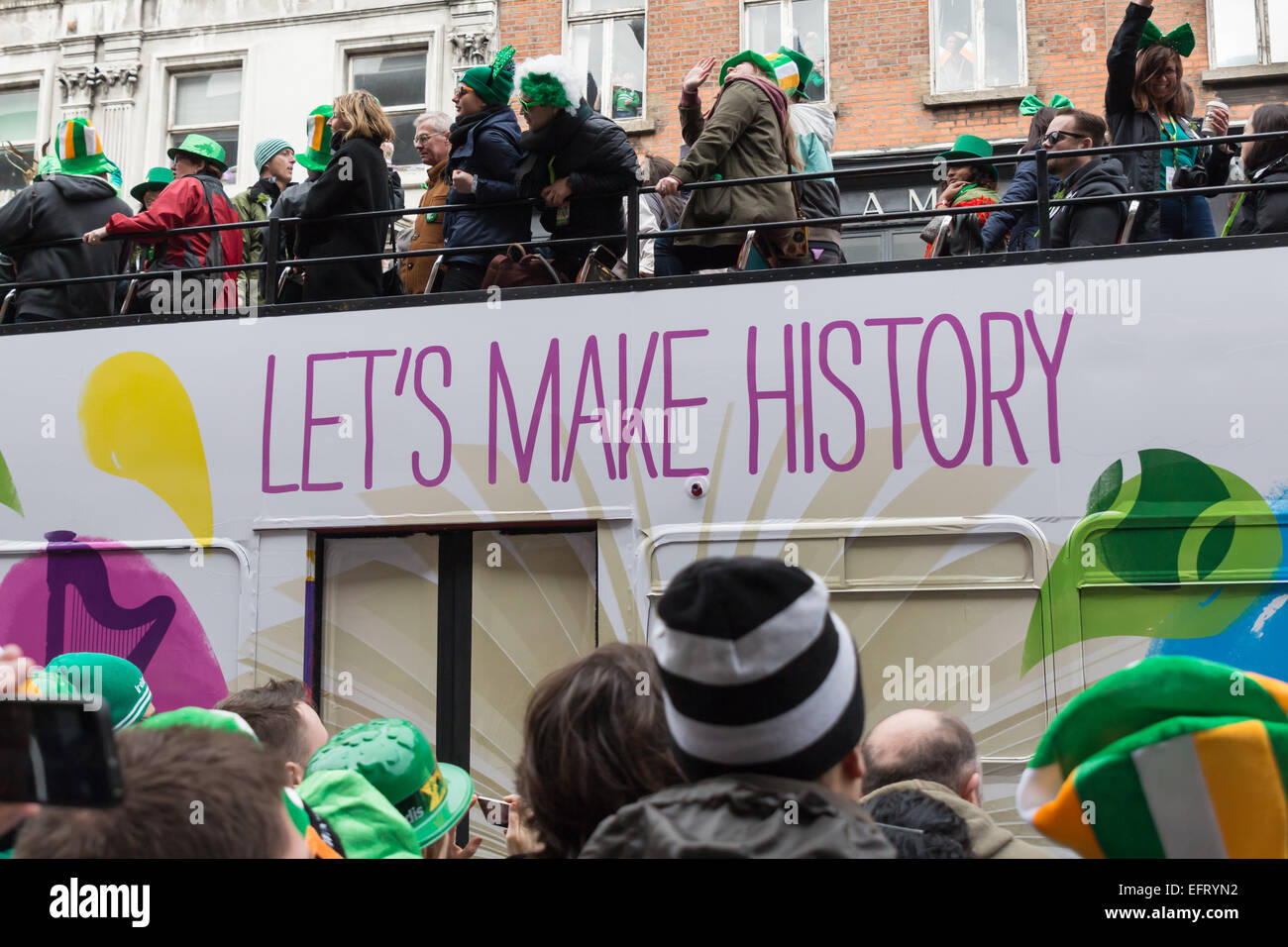 St. Patrick's Day parade in Dublin, Ireland. Let's make history Stock Photo
