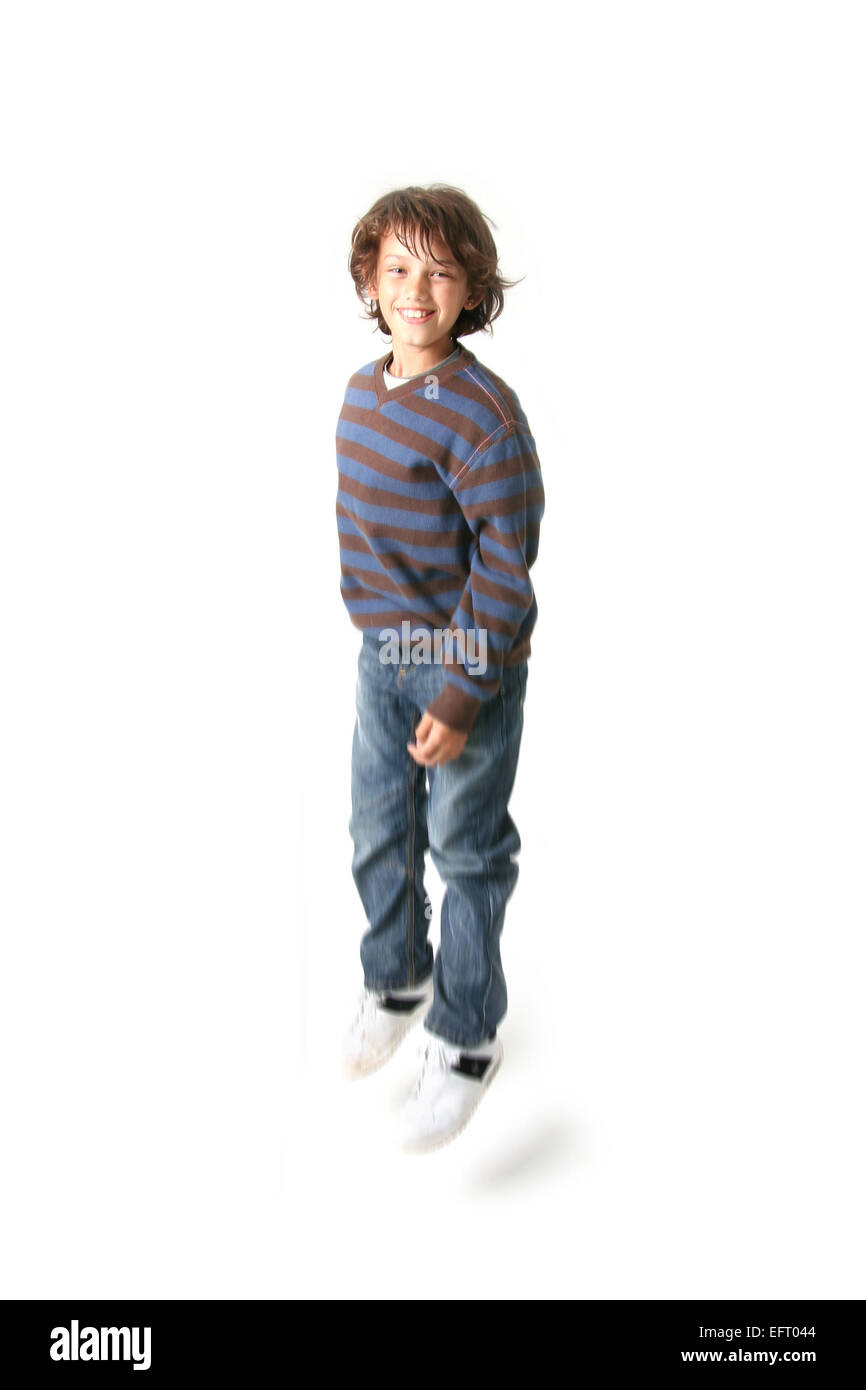 child jumping, happy teenager or kid boy jump isolated on white Stock ...