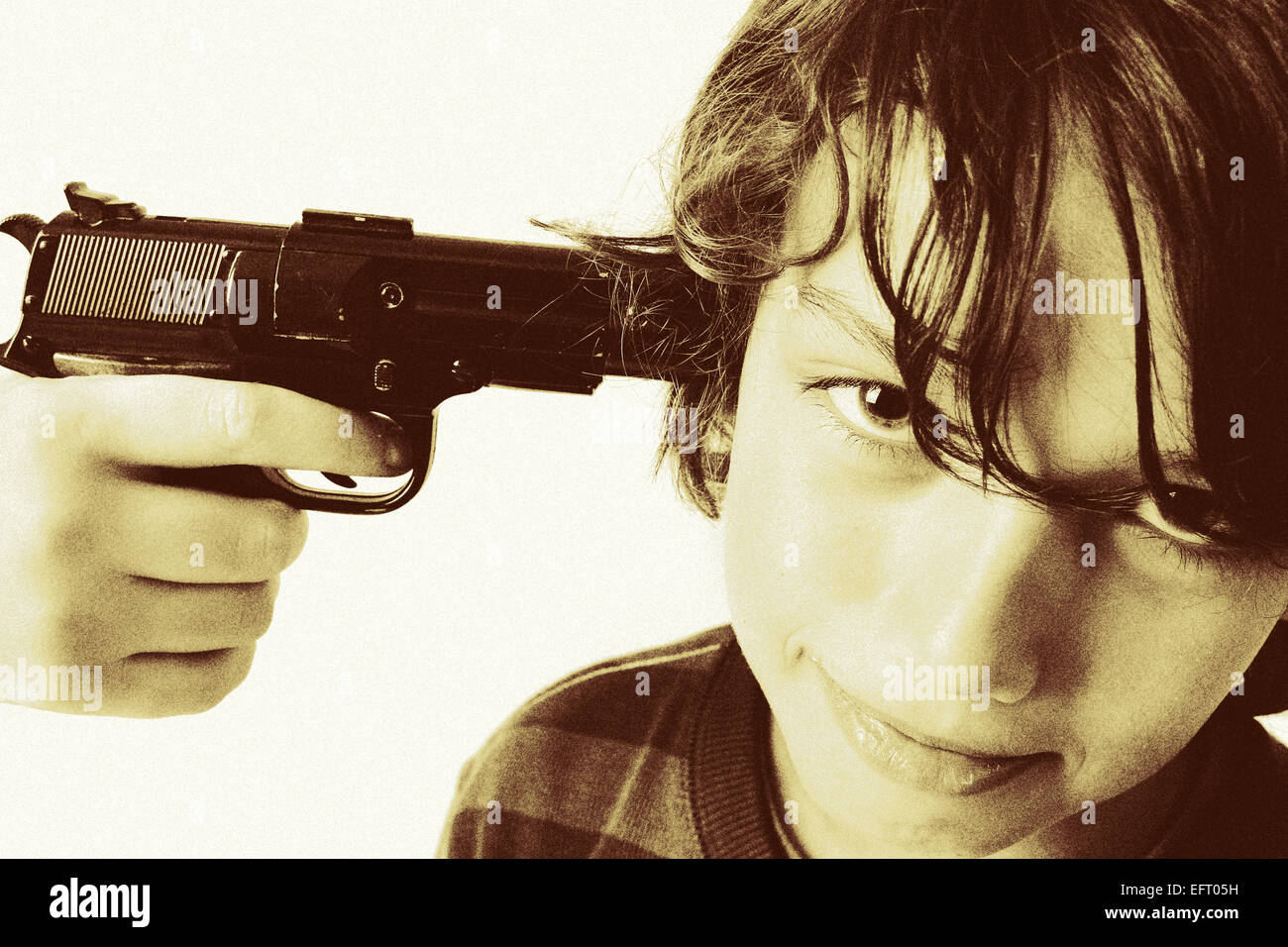 child with gun isolated on white. kid playing gangster or criminal Stock  Photo - Alamy