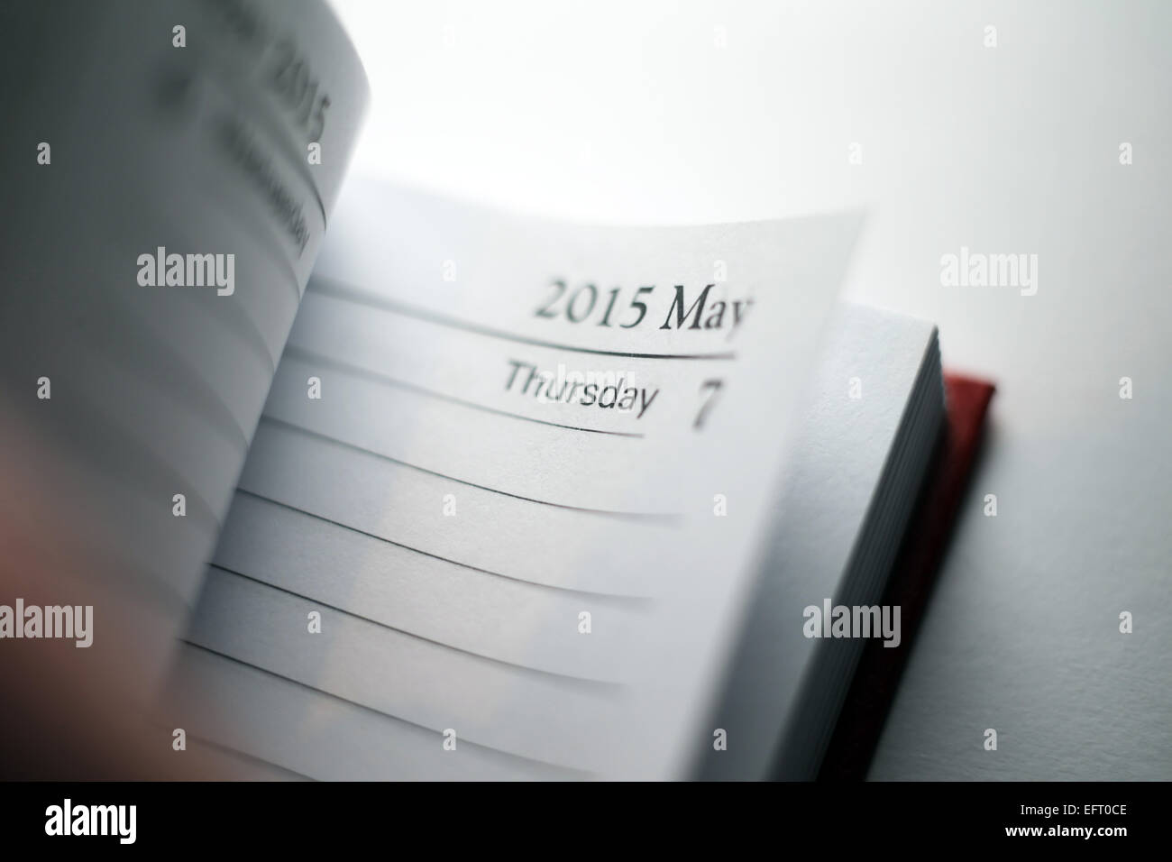 A diary showing the page of the date of the forthcoming UK general election. Stock Photo