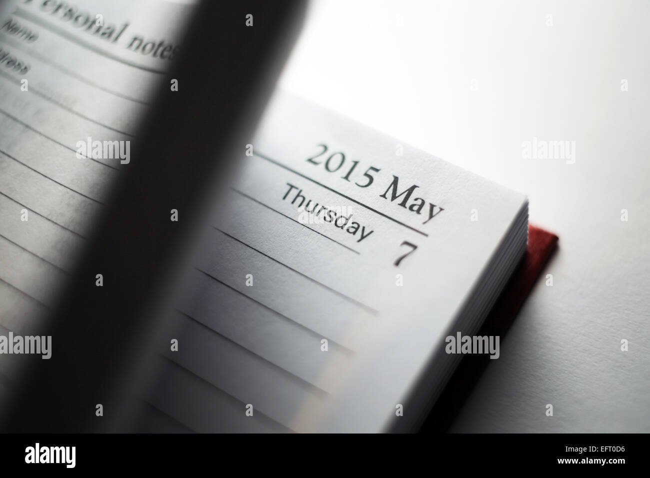 A diary showing the page of the date of the forthcoming UK general election. Stock Photo