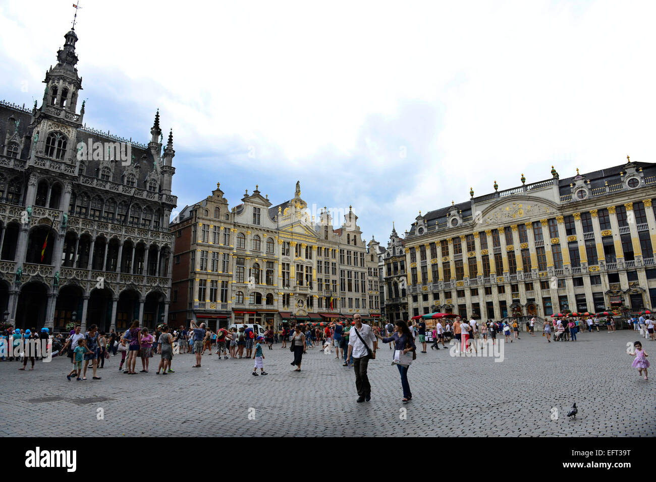 Facades of Beautiful old buildings in the Grand Place in the center of Brussels. Stock Photo
