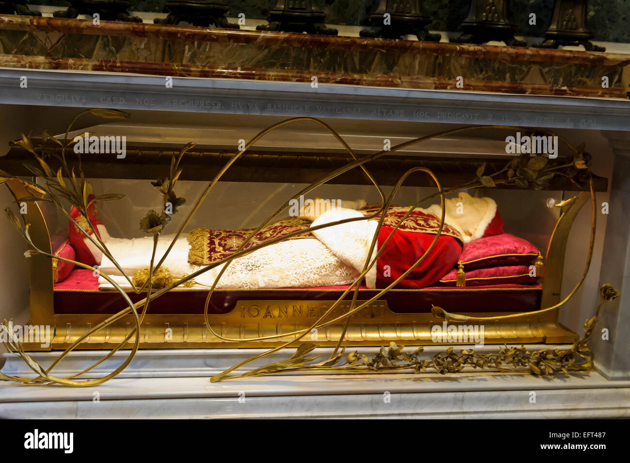 The body of Pope John XXIII in its tomb, St Peter's basilica, Vatican
