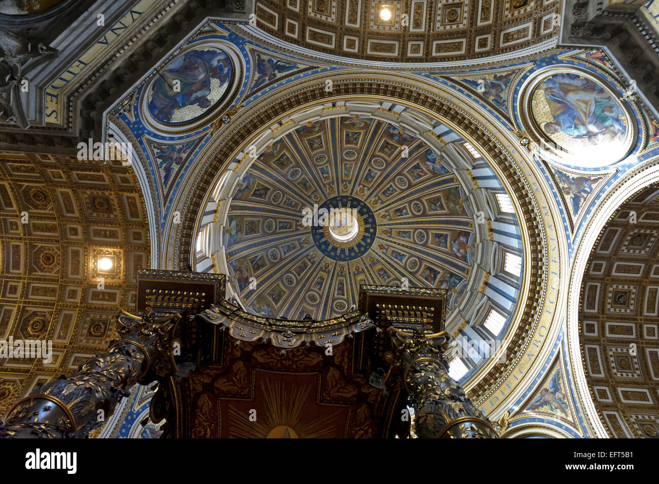 The interior of the dome of the St Peter's Basilica and the beautifully