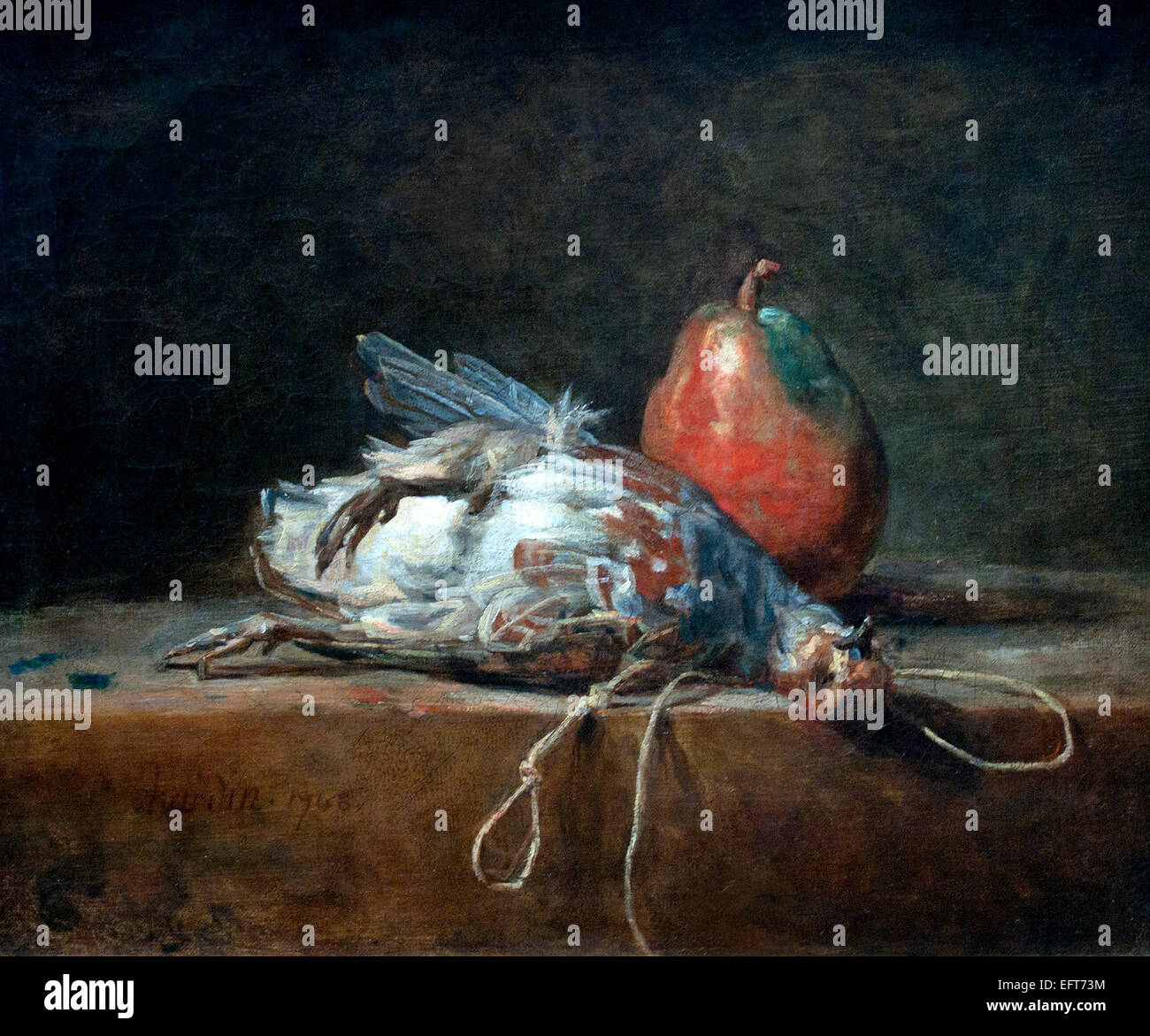 STILL LIFE WITH PARTRIDGE AND PEAR 1748  JEAN BAPTISTE SIMÉON CHARDIN 1699 –1779  France French Stock Photo