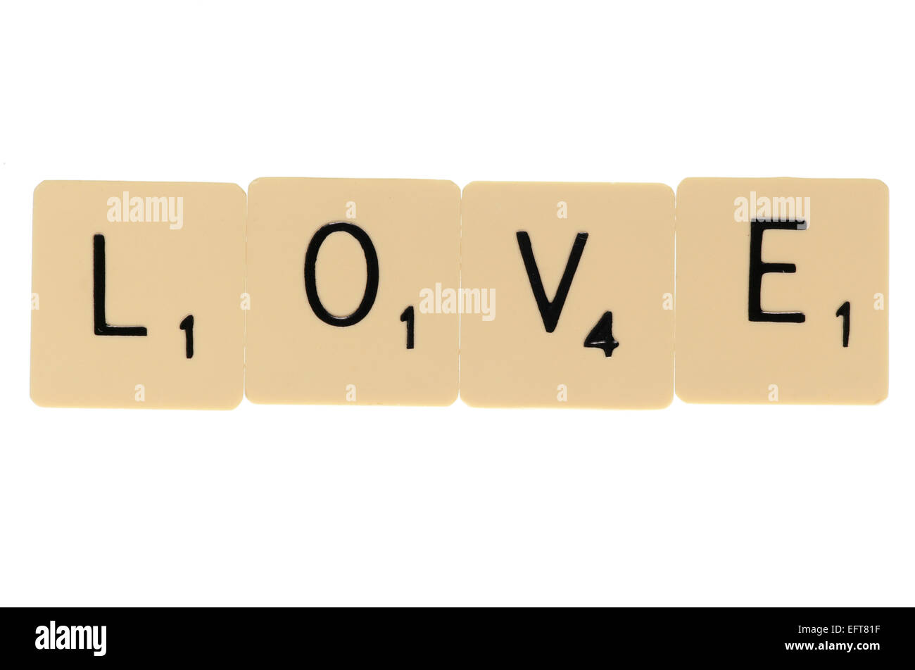 Love scrabble letters studio cutout Stock Photo