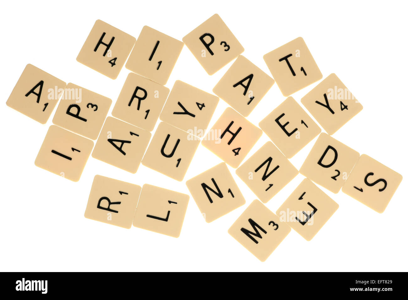 pile of jumbled scrabble letters cutout Stock Photo
