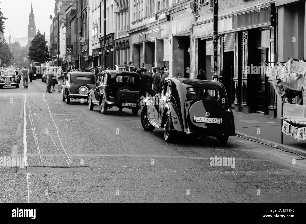 A Belfast street is transformed into a street from 1936 Berlin during the filming of a movie charting the rise of the Nazi movement. Stock Photo