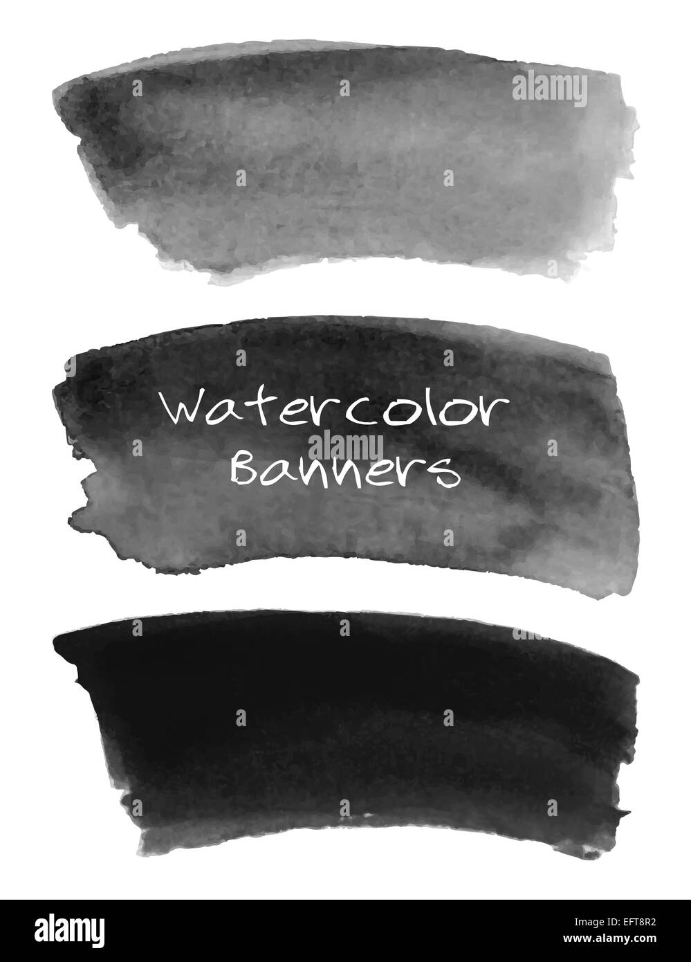 Watercolor black and grey banners set. Stock Photo