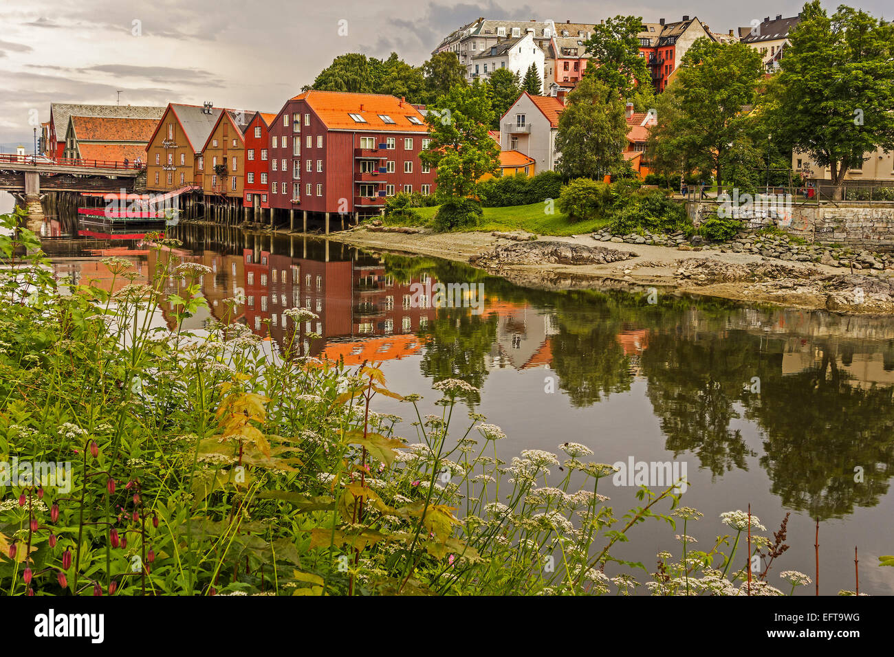 Old Warehouses On The River Trondheim Norway Stock Photo