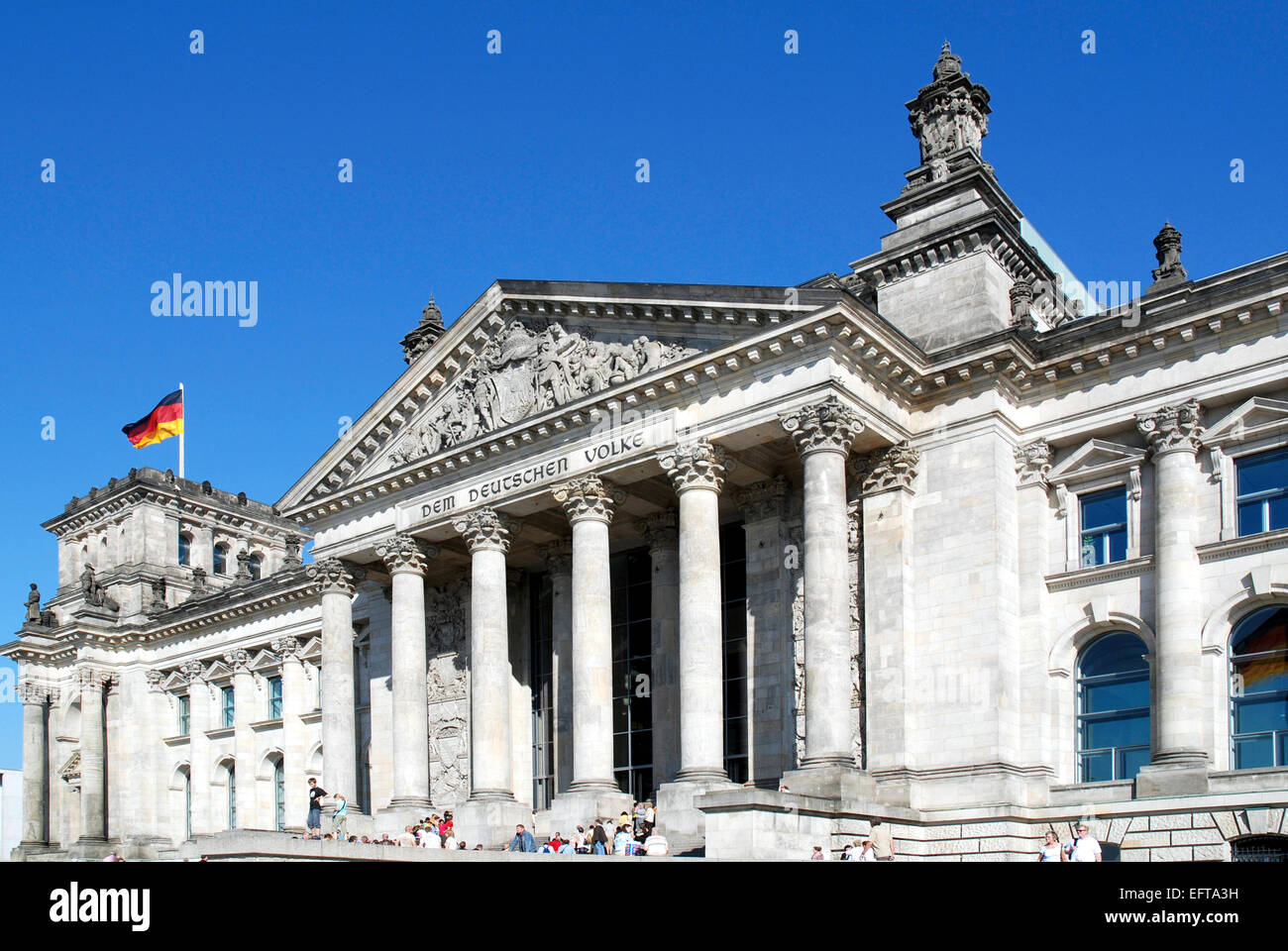 Tourists in front of the Reichstag building in Berlin - Seat of the German Parliament. Stock Photo