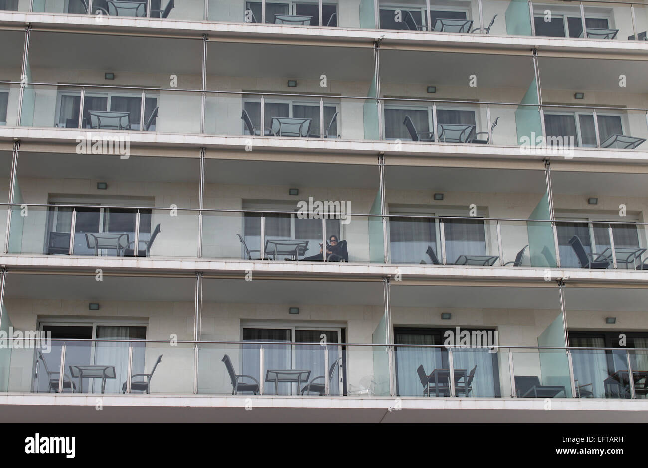 Hotel balconies, Sitges, Catalonia, Spain Stock Photo