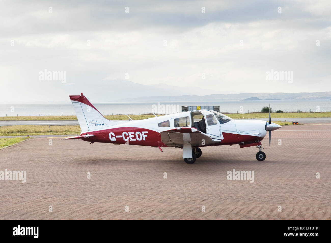 Light aircraft at Oban airport, North Connel, Argyll, Scotland. Stock Photo
