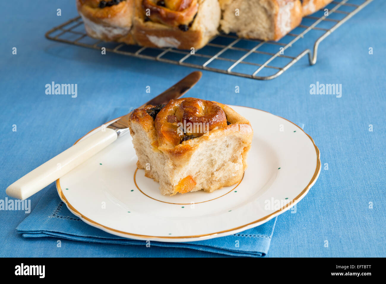 Marmalade swirl buns / chelsea buns. Stock Photo