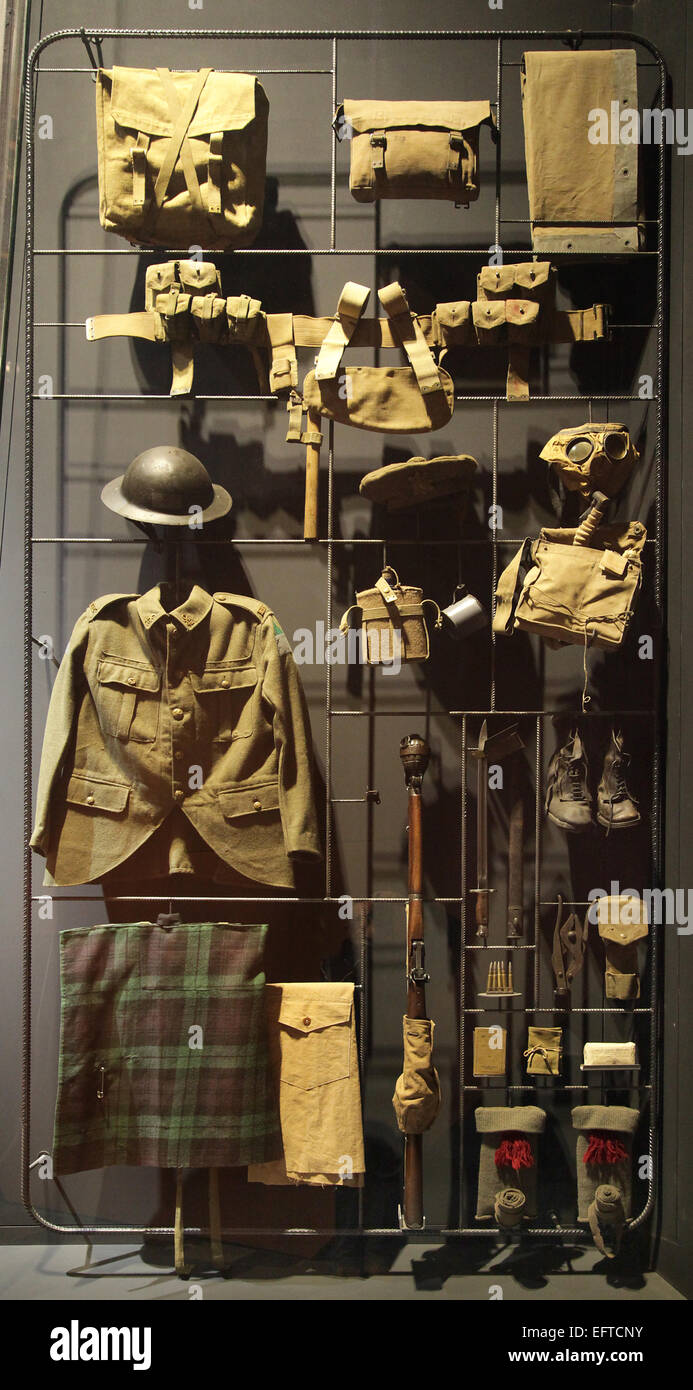 Canadian.scottish regiment uniforms from the first world war.Flander Fields Museum Stock Photo