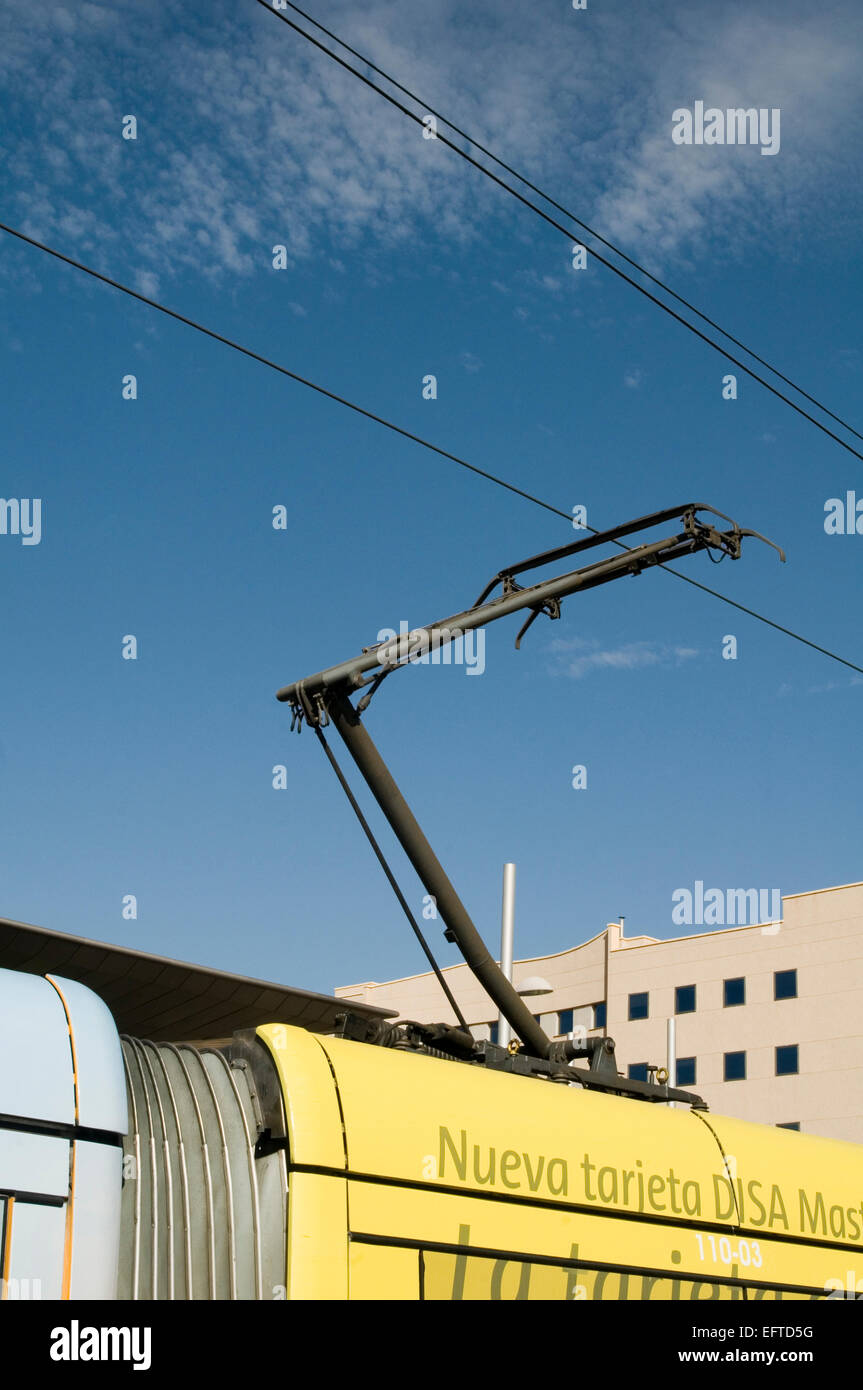 pantograph pantographs tram trams overhead cable Stock Photo