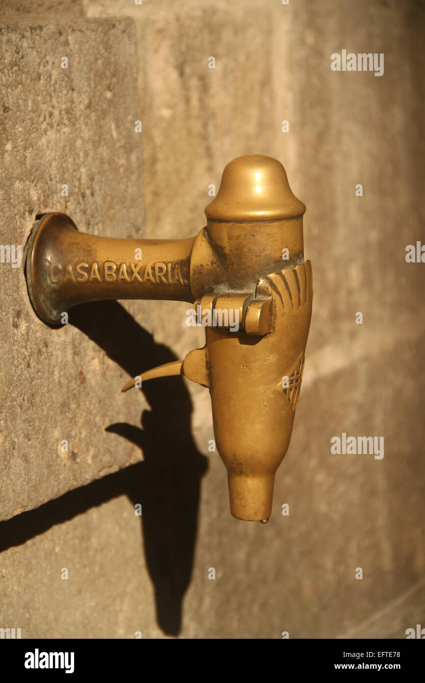 Old bronze tap for drinking water in Gothic Quarter (Barrio Gotico), Barcelona, Catalonia, Spain Stock Photo