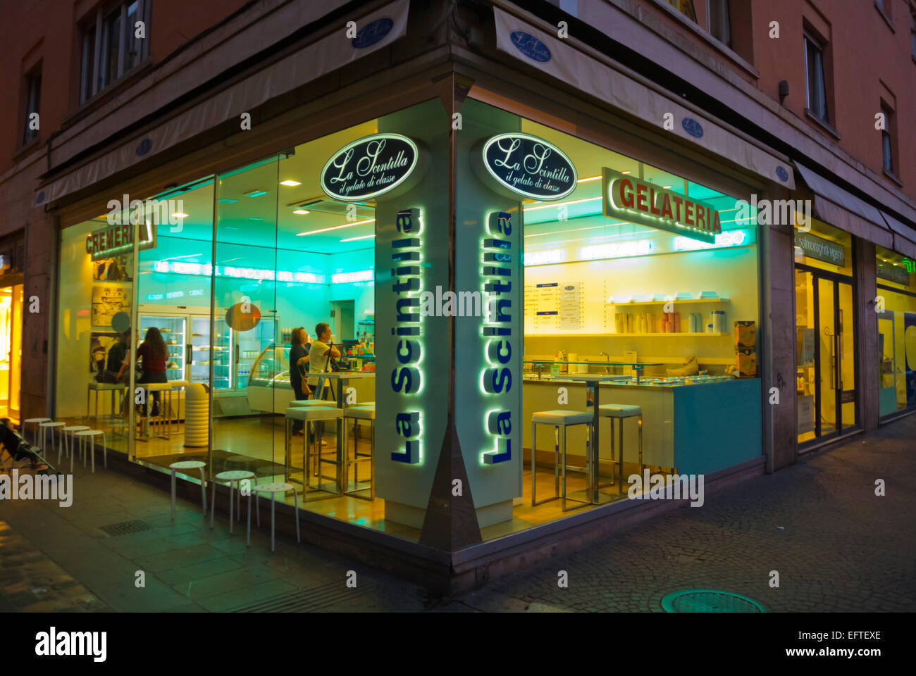 Gelateria, ice cream shop, Piazza Cavour square, centro storico, historical Rimini, Emilia Romagna region, Italy Stock Photo