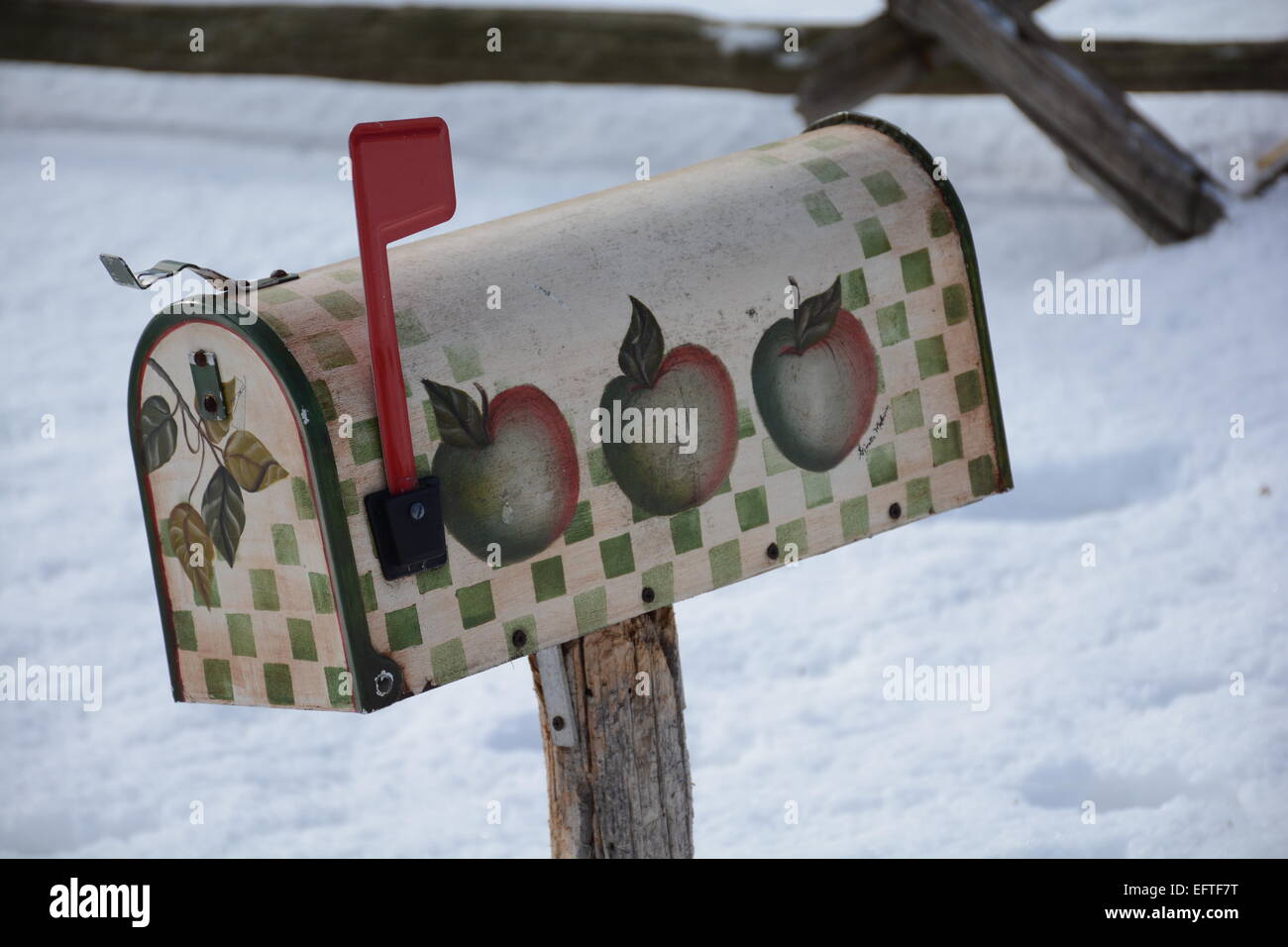 You've got mail! Quaint rural mailbox with red flag up indicating mail